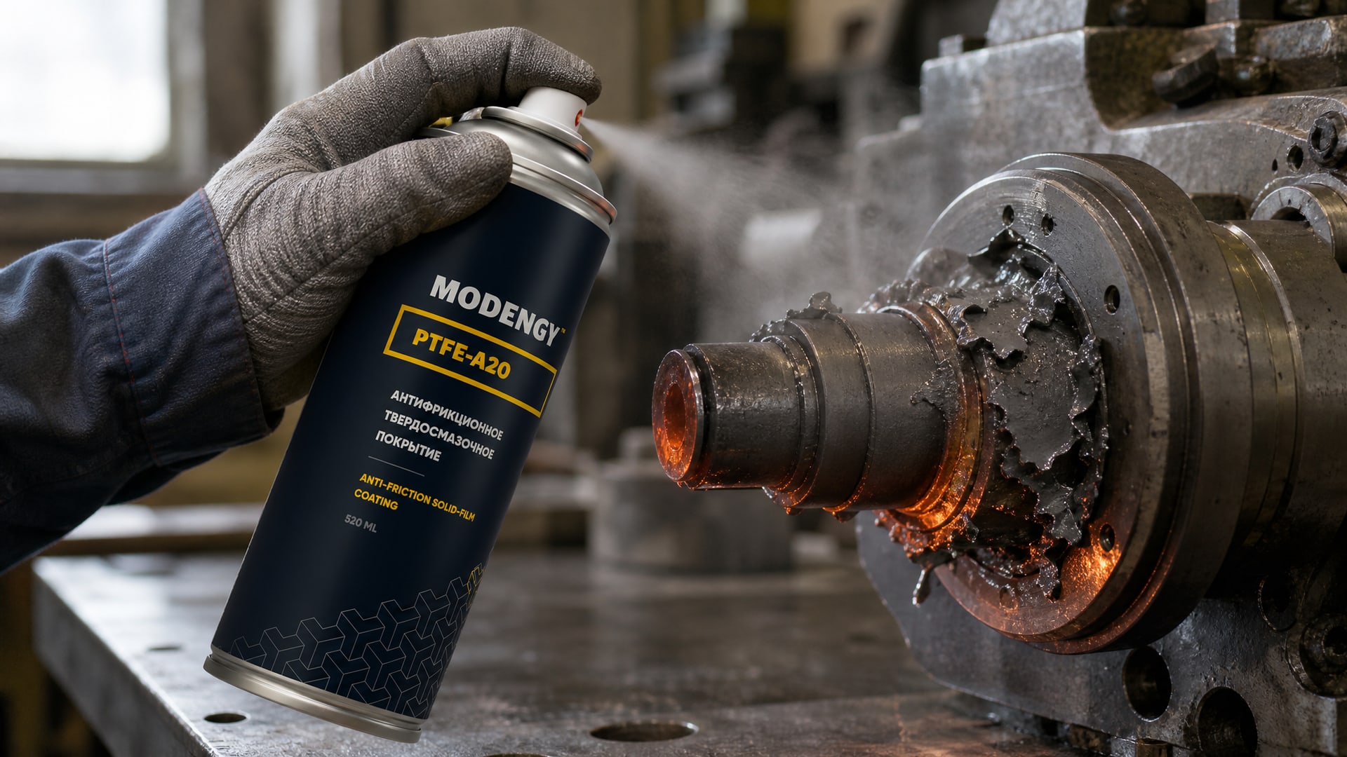 Нанесение антифрикционного покрытия MODENGY PTFE-A20 на деталь оборудования. Нанесение антифрикционного покрытия MODENGY PTFE-A20 на деталь оборудования.