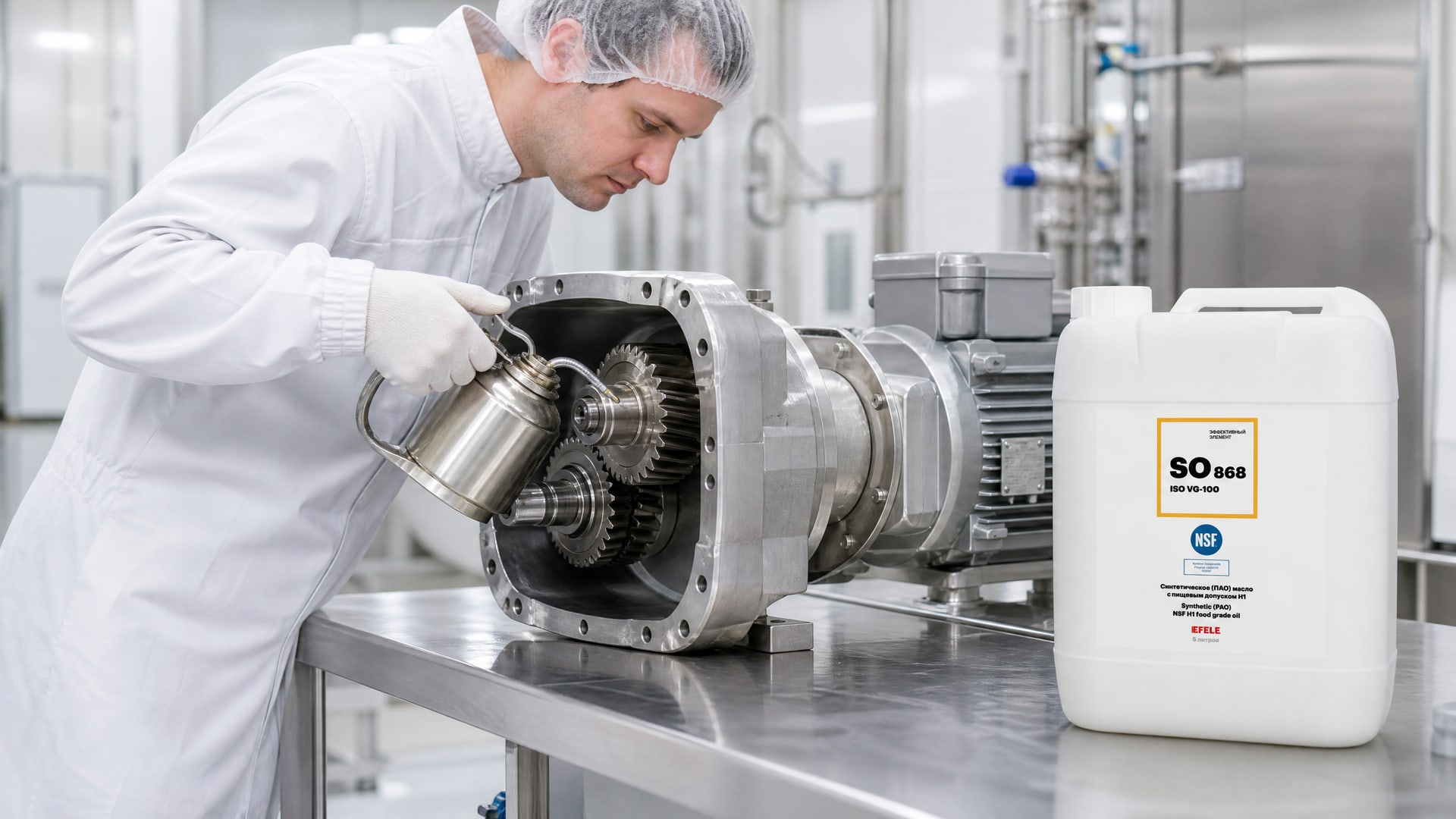 Нанесение EFELE SO-868 (ПАО масло, NSF H1) смазки для холодильного оборудования.