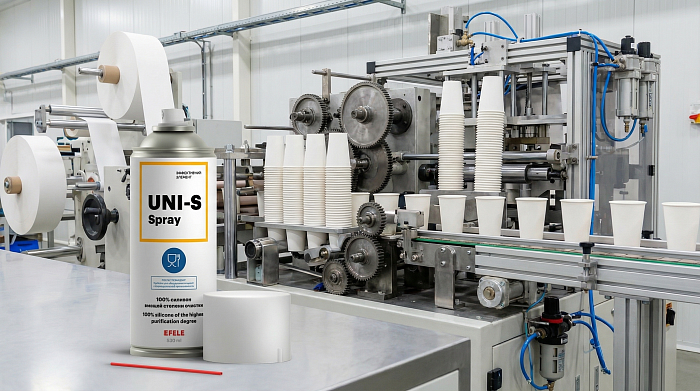 С применением силиконовой смазки EFELE UNI-S Spray эффективность заводов по изготовлению одноразовой посуды становится выше
