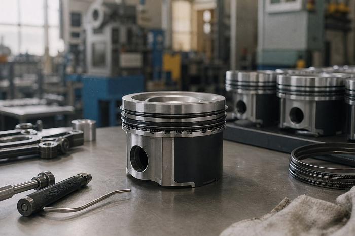 Антифрикционное покрытие видно на поршневых кольцах, собираемых на конвейере.